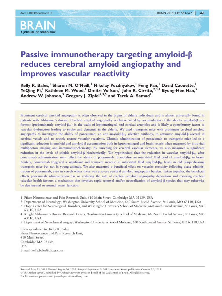 Bales - Passive Immunotherapy Targeting Amyloid Beta - Brain - 2016 ...