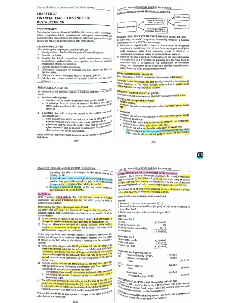 Chapter 27 - Financial Liabilities and Debt Restructuring | PDF