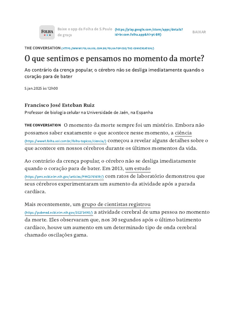 O Que Sentimos e Pensamos No Momento Da Morte_ - 05-01-2025 - Ciência ...