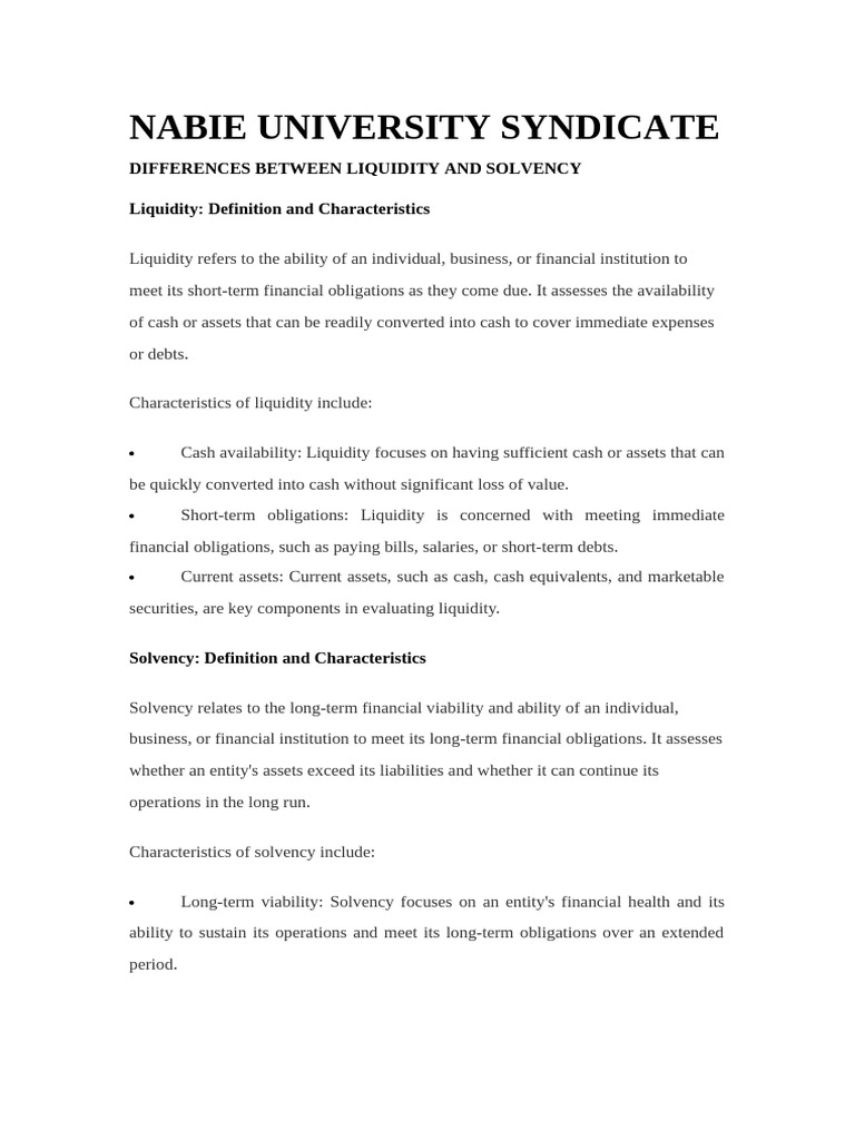 Liquidity vs. Solvency Explained | PDF | Market Liquidity | Debt