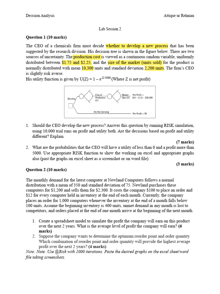 Lab Session 2 | PDF | Inventory | Risk