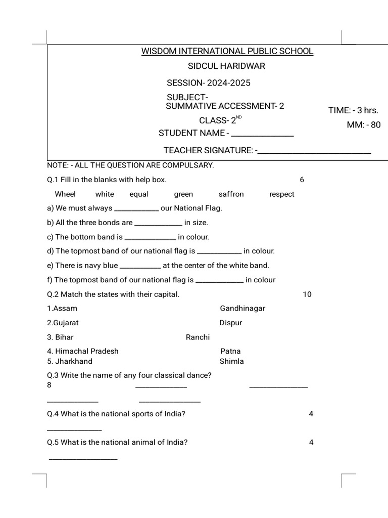 Class 2 General Knowledge Assessment | PDF