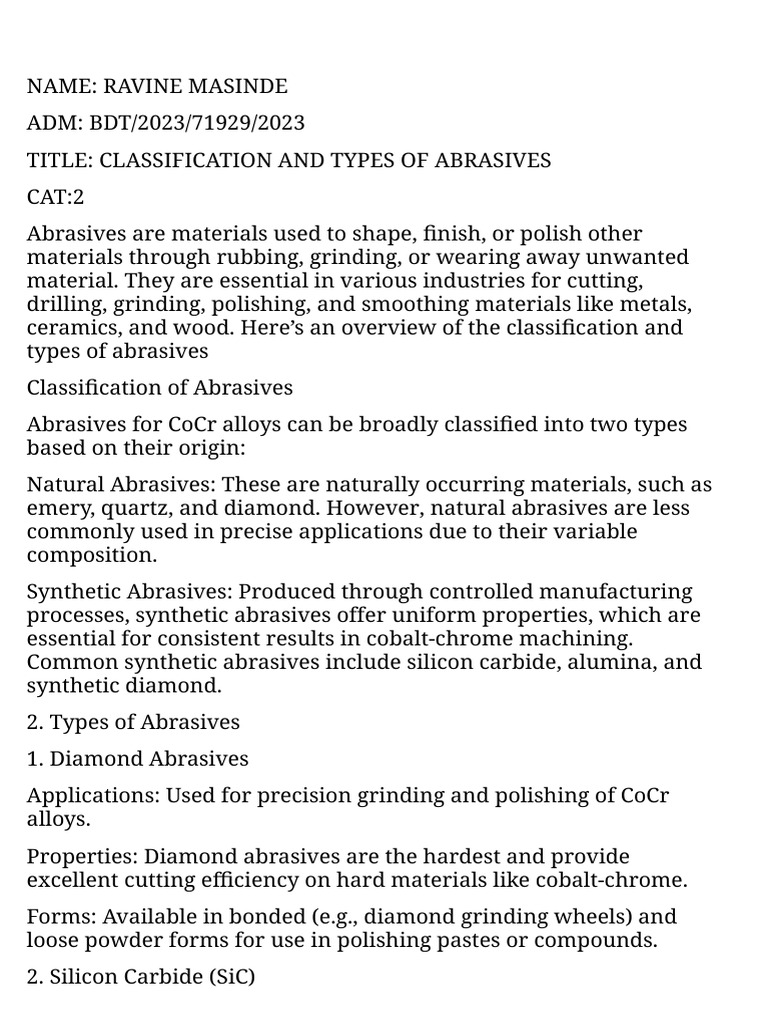 Types and Classification of Abrasives | PDF | Abrasive | Aluminium Oxide