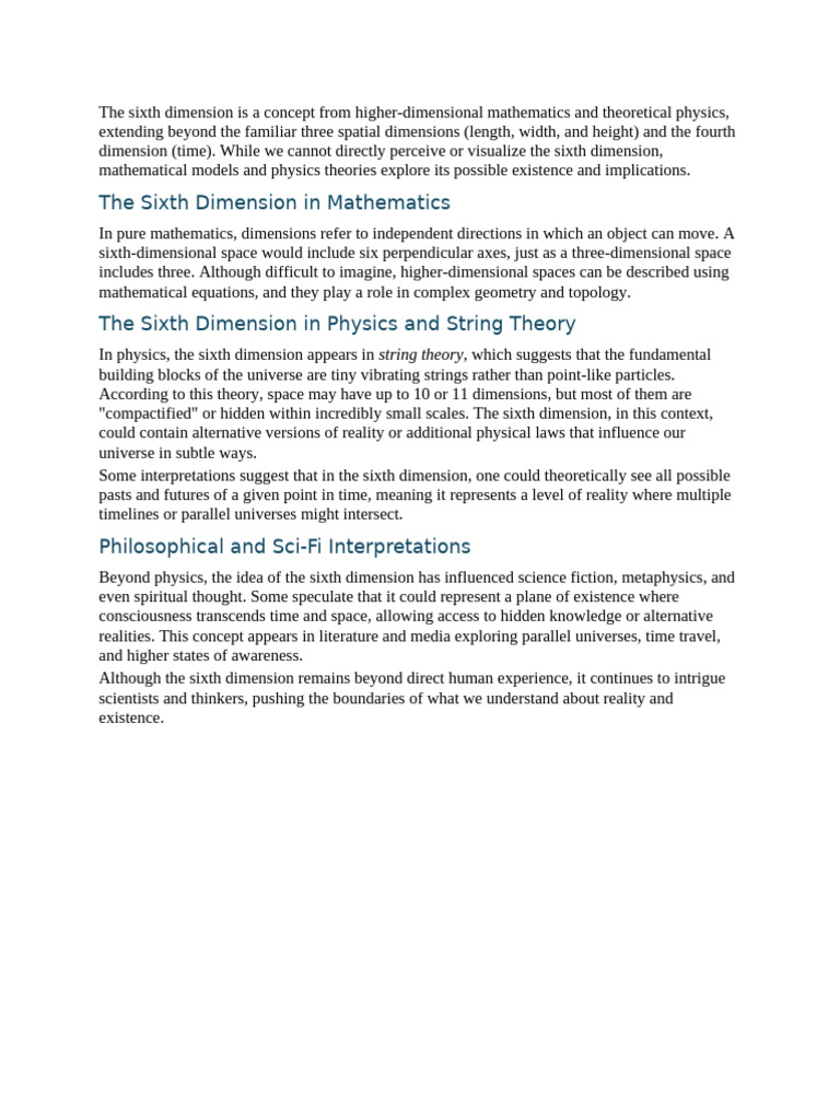 Understanding the Sixth Dimension | PDF