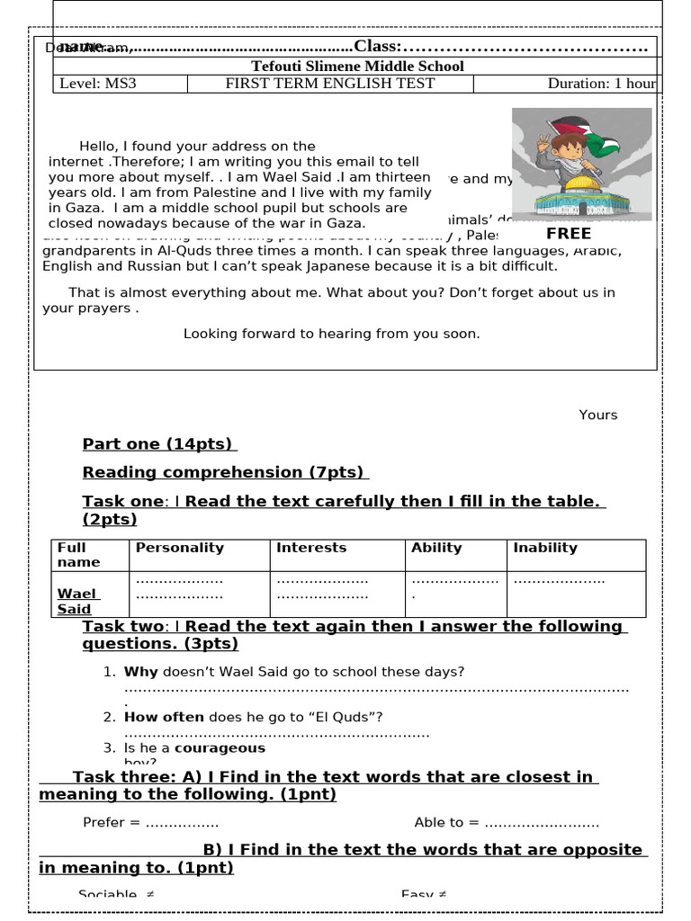 3ms Test 1.2024 Palestine | PDF | Grammar | Language Families