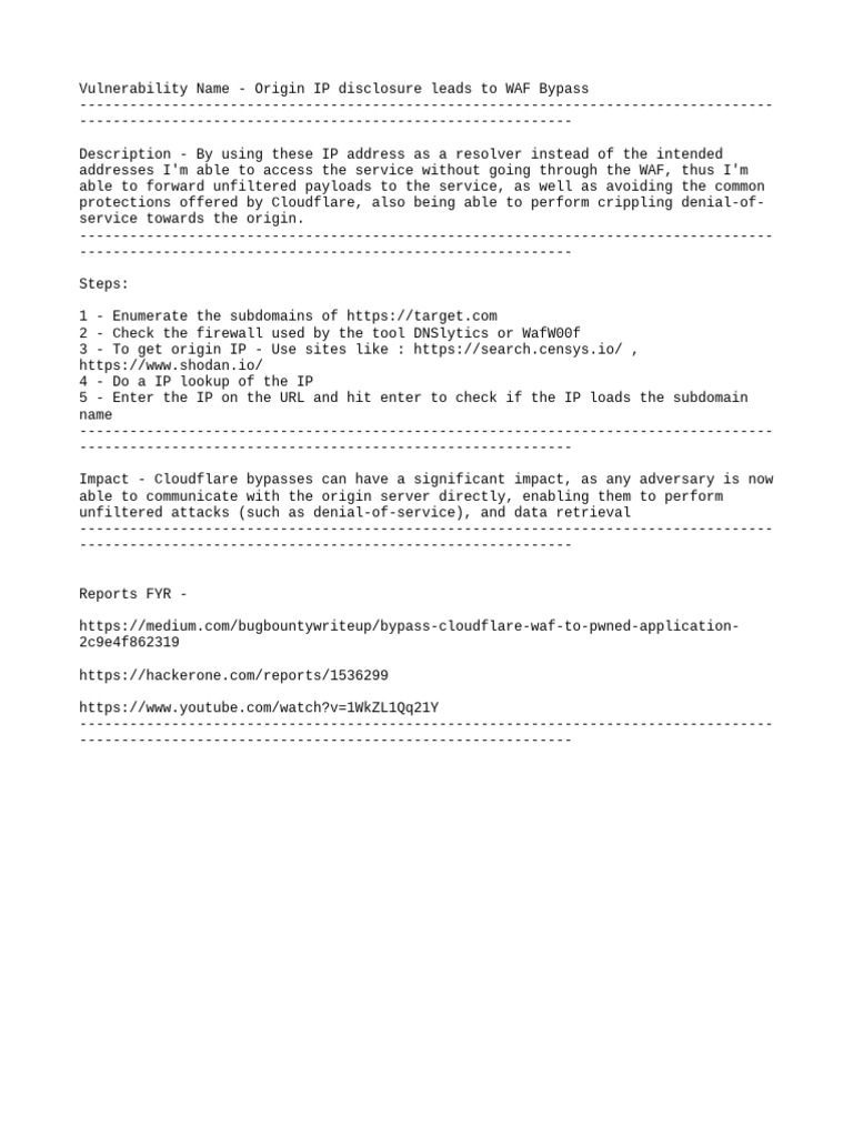 WAF Bypass via Origin IP Disclosure | PDF