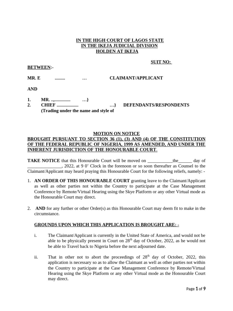 Motion For Virtual CMC Proceedings I | PDF | Affidavit | Common Law