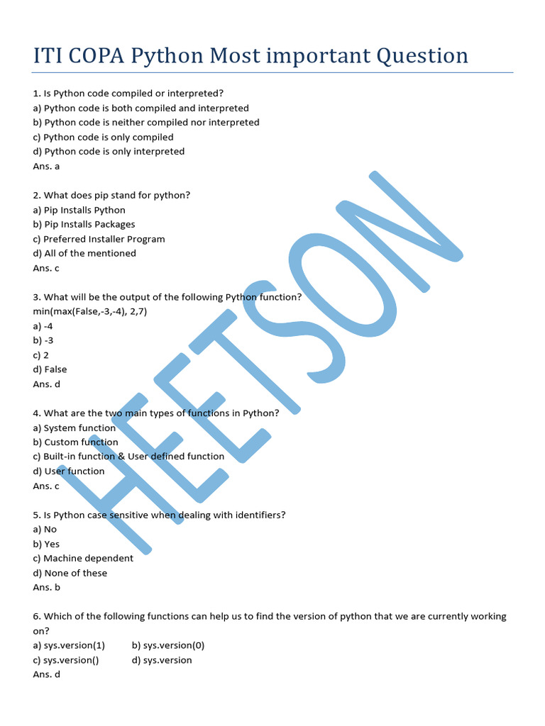 ITI COPA Python Key Questions and Answers | PDF | Namespace | Python ...