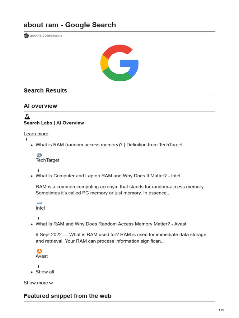 About Ram - Google Search | PDF | Random Access Memory | Computer Data ...