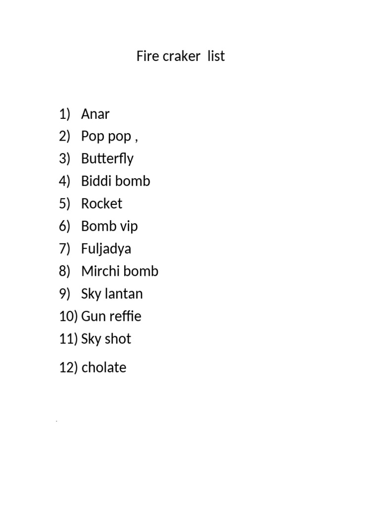 Firecracker Types and List | PDF