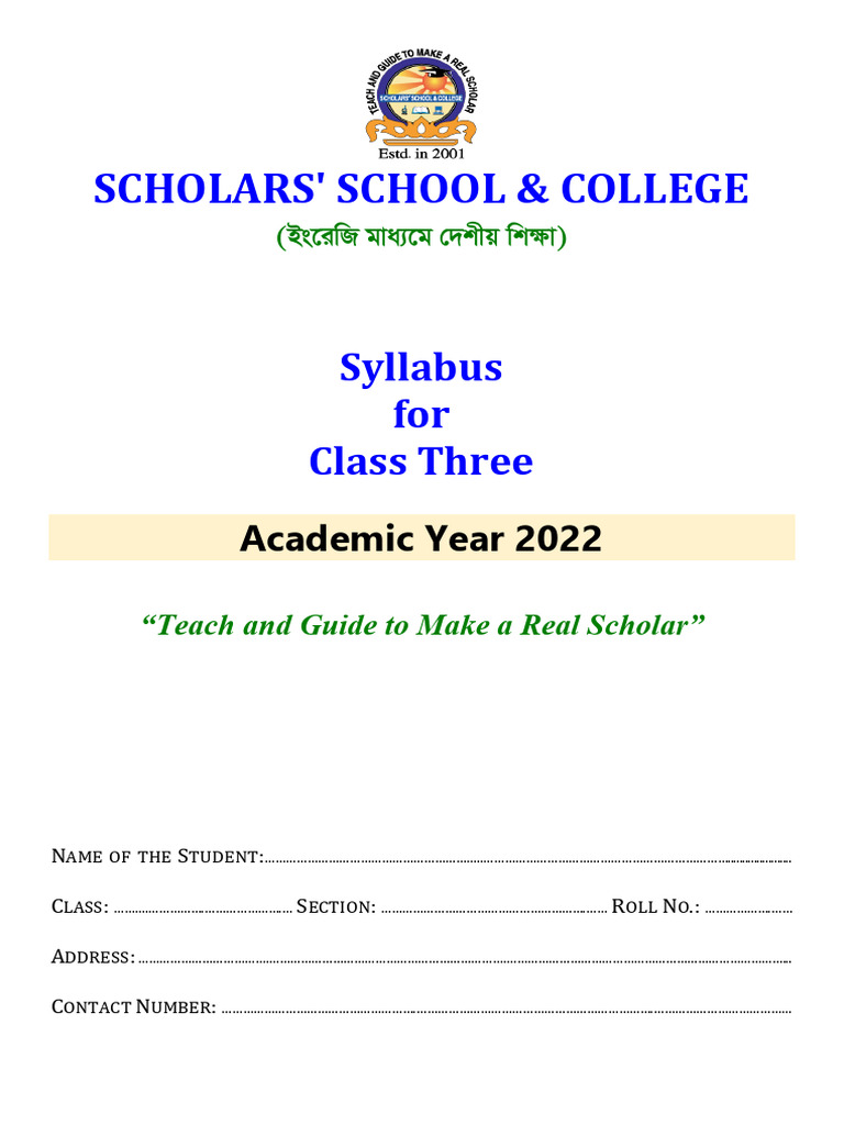 Class Three Syllabus 2022 Overview | PDF | Part Of Speech | Subject ...