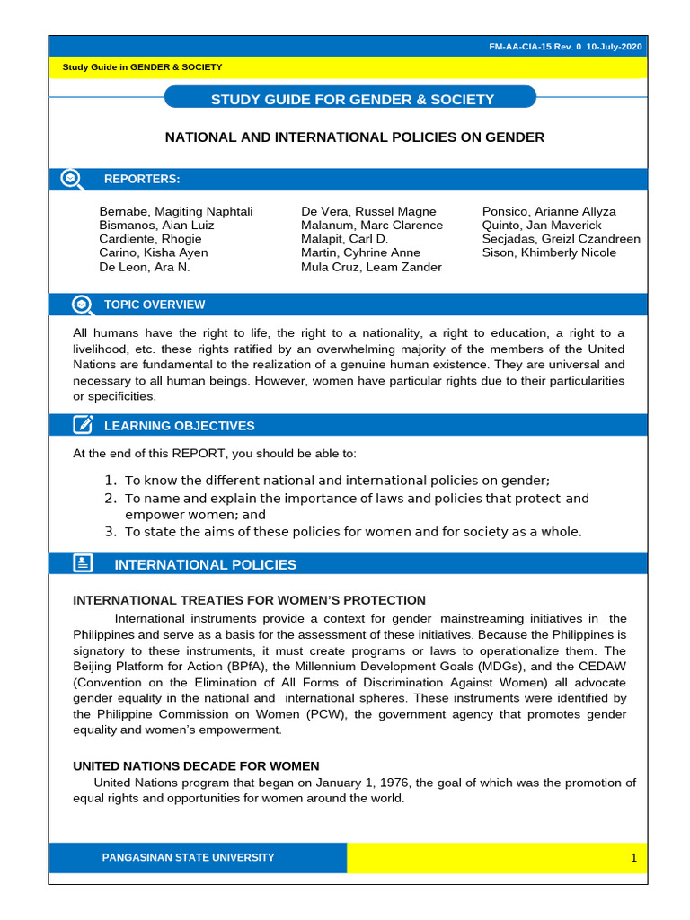 CE 3D Gr3 National and International Policies On Gender | PDF | Gender ...