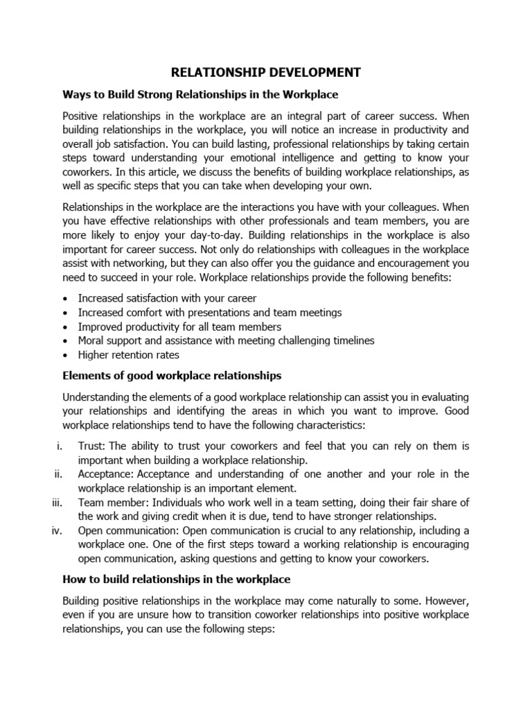 Build Strong Workplace Relationships | PDF | Empathy | Emotional ...