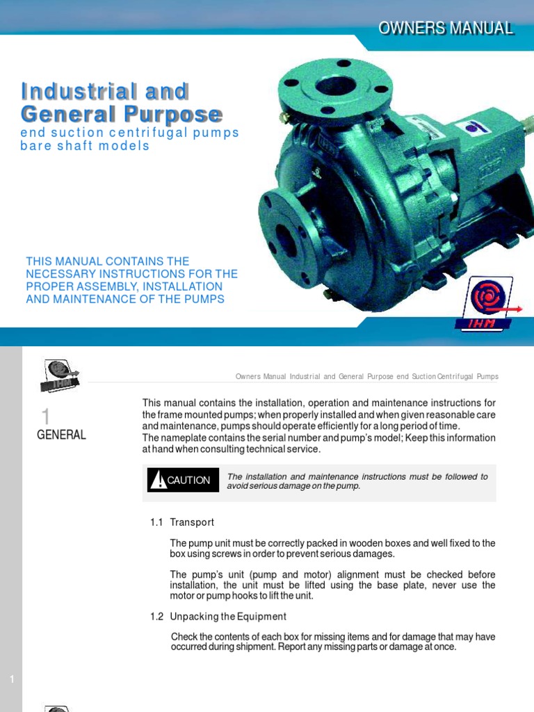 Industrial and General Purpose: Owners Manual | PDF | Pump | Bearing ...