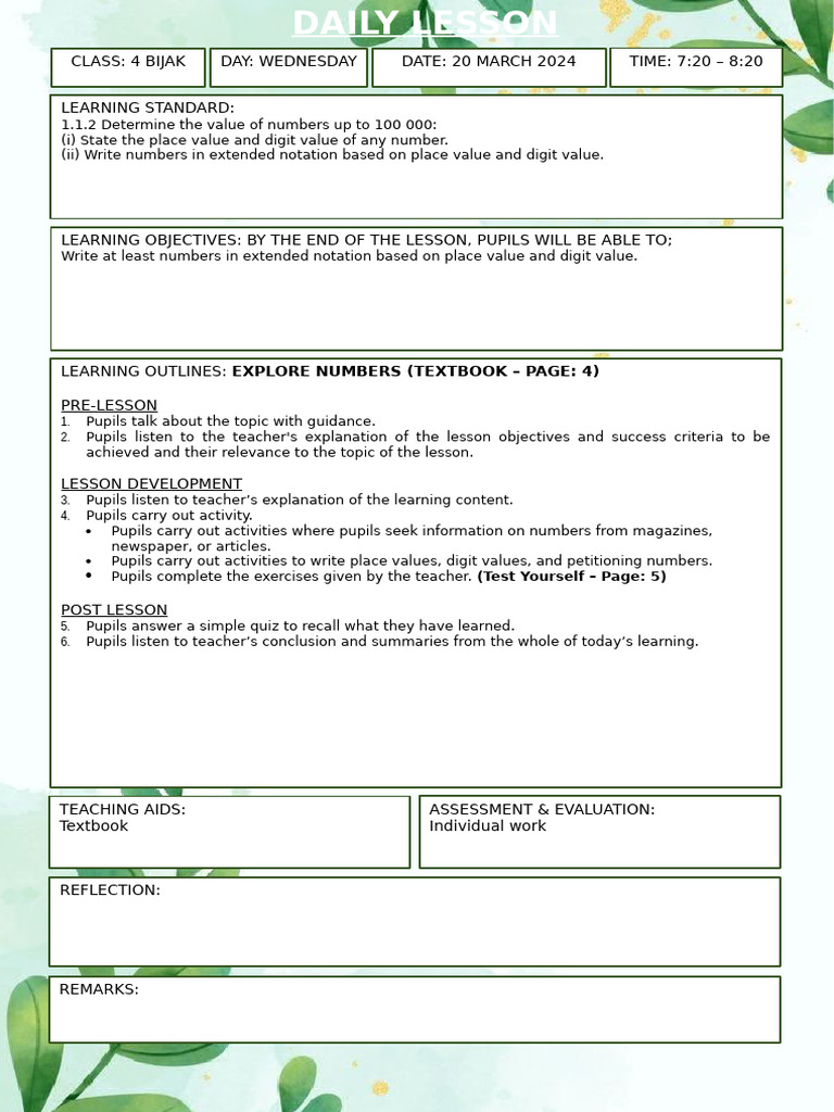 4th Grade Math Lesson Plan: Place Value | PDF