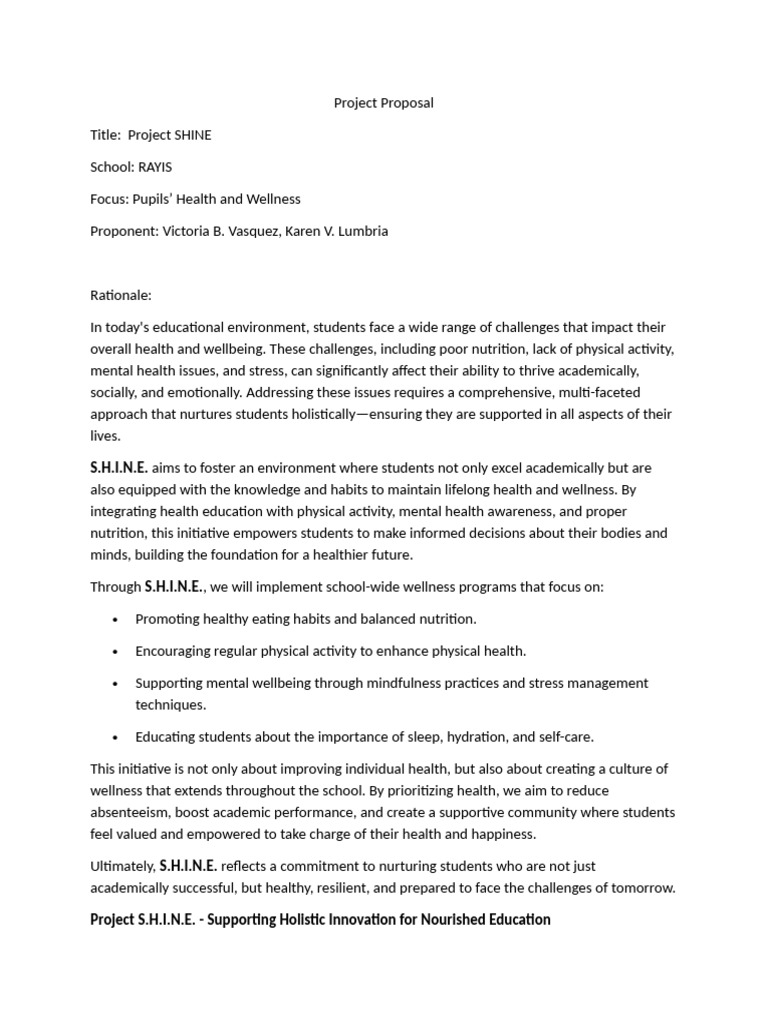 Project SHINE: Holistic Student Wellness | PDF | Mental Health ...