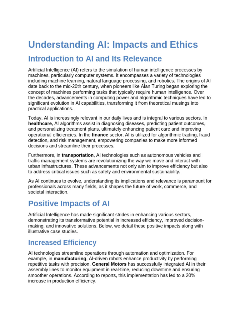 Understanding AI - Impacts and Ethics | PDF | Artificial Intelligence ...