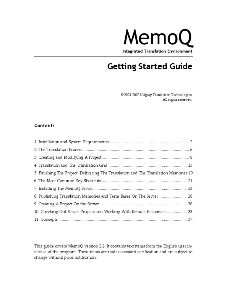 Memoq Getting Started Guide PDF Installation Programs
