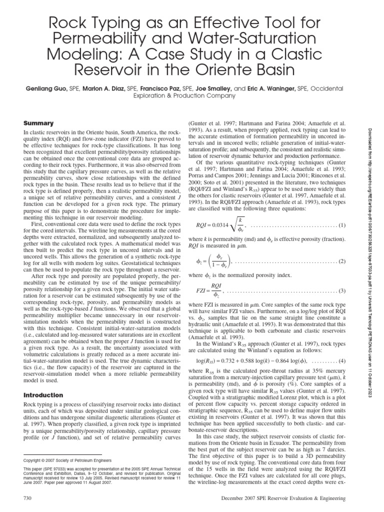Rock Typing As An Effective Tool - Spe-97033-Pa | PDF | Petroleum ...