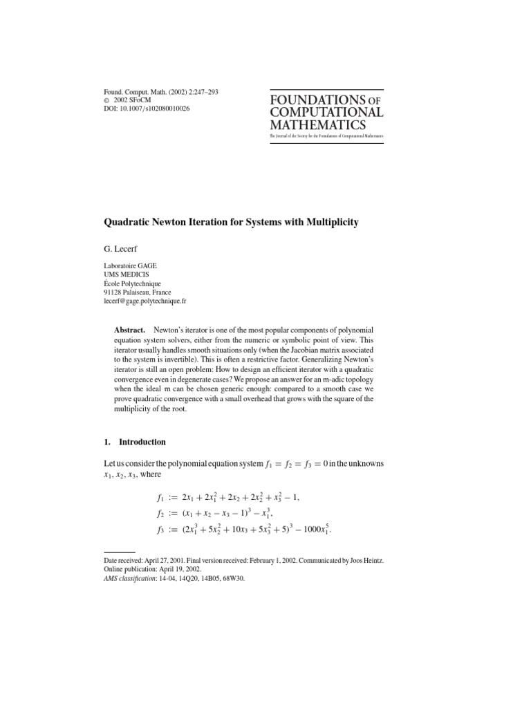 Quadratic Newton Iteration for Multiple Roots | PDF | Polynomial | Sequence