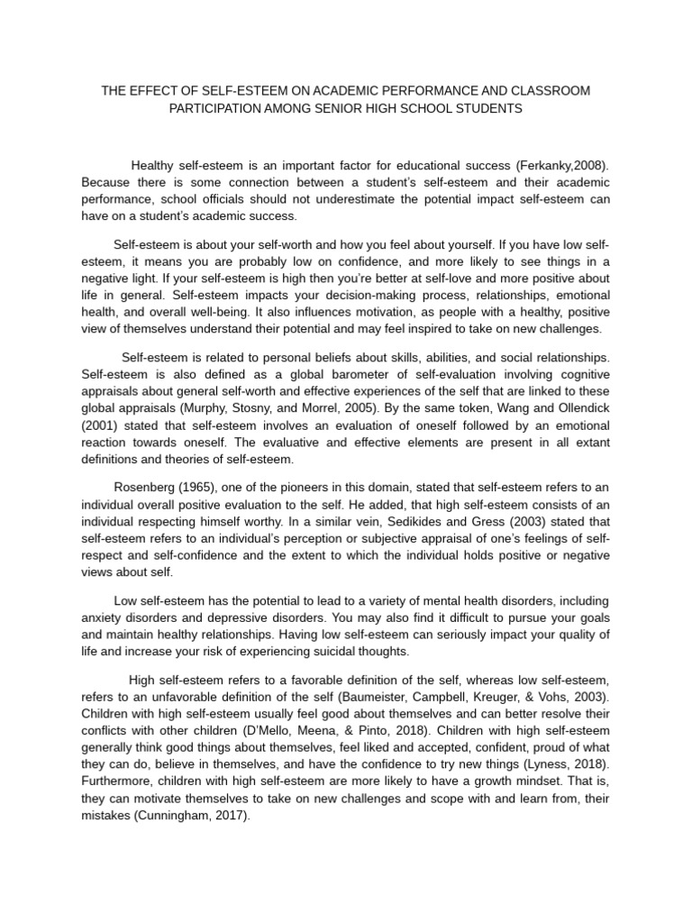 The Effect of Self | PDF | Self Esteem | Psychological Resilience