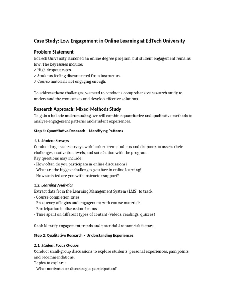 Low Engagement Online Learning Case Study (Копия) | PDF | Educational ...