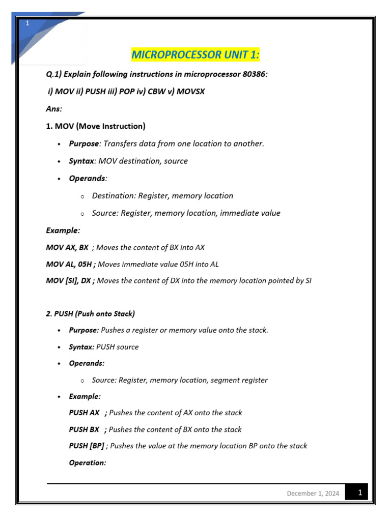 80386 Microprocessor Instructions Guide | PDF | Random Access Memory ...