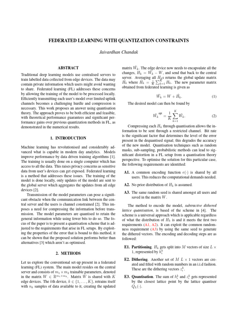 Federated Learning with Quantization Techniques | PDF | Applied ...