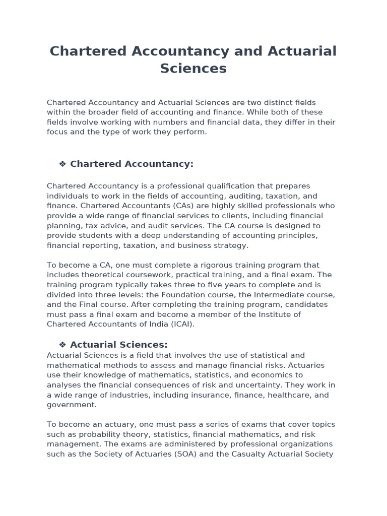 Chartered Accountancy vs Actuarial Sciences | PDF | Actuary | Accounting