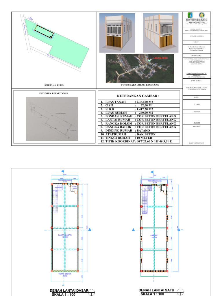 Rencana Site Plan Ruko Sintang | PDF