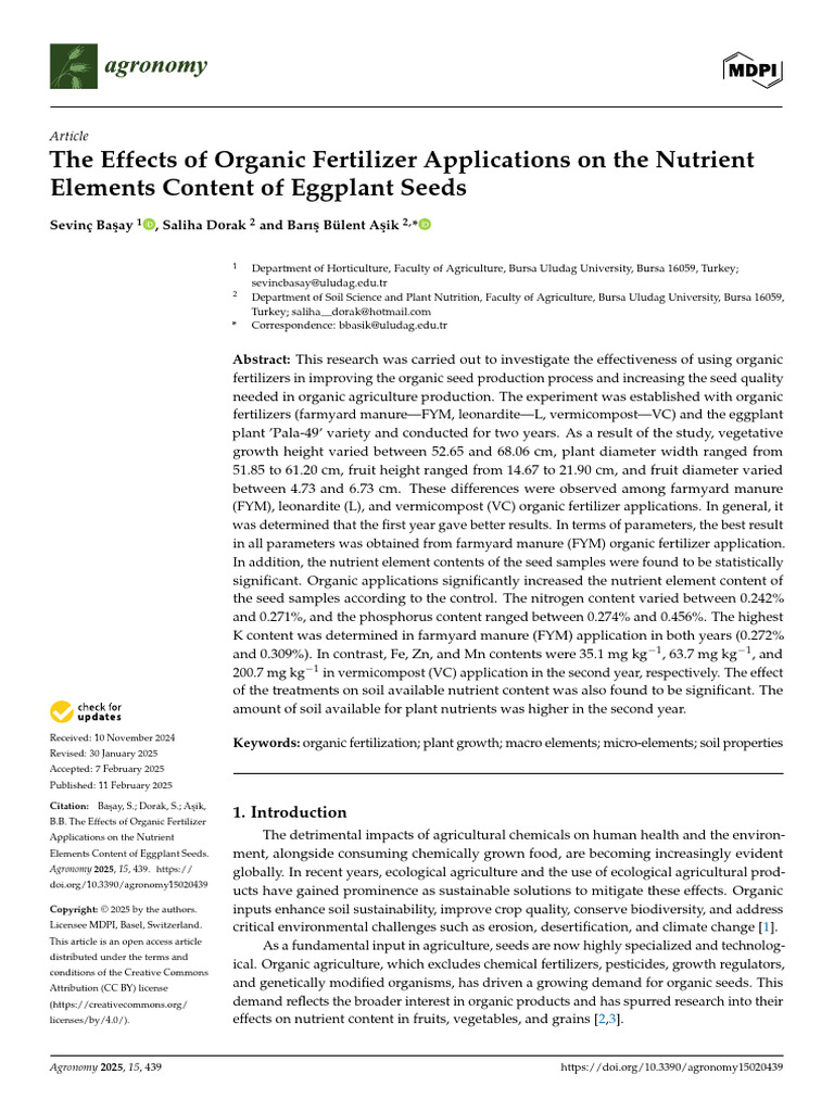 The Effects of Organic Fertilizer Applications On | PDF | Fertilizer | Soil
