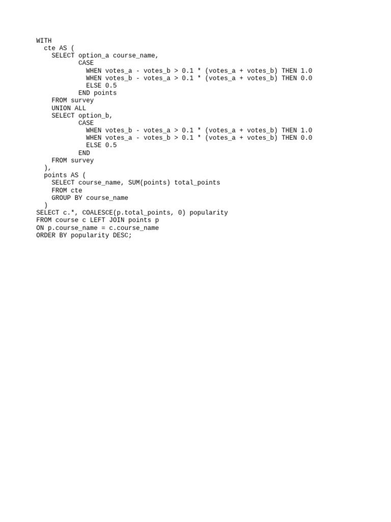 Course Popularity Calculation Query | PDF