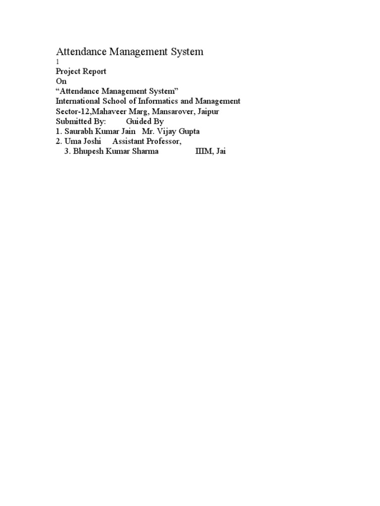 Attendance Management System Report | PDF | Usability | User (Computing)
