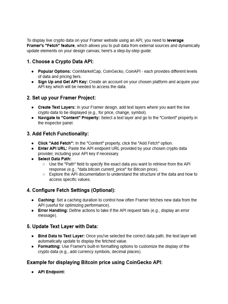 I Use Framer To Build Website For Crypto Company Want To Display Live Crypto  Data Using API in Framer How Can I Do It Step by Step Detailed Guide | PDF |