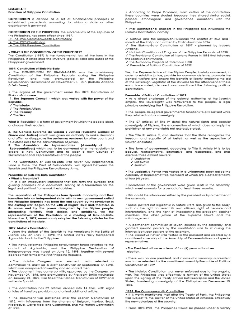 Philippine Constitution Evolution Overview | PDF | President Of The ...