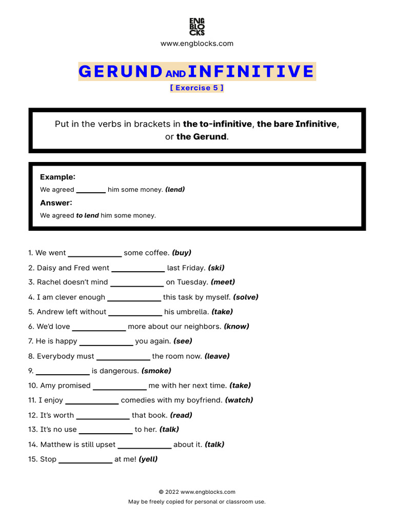 Gerunds and Infinitives Exercises | PDF