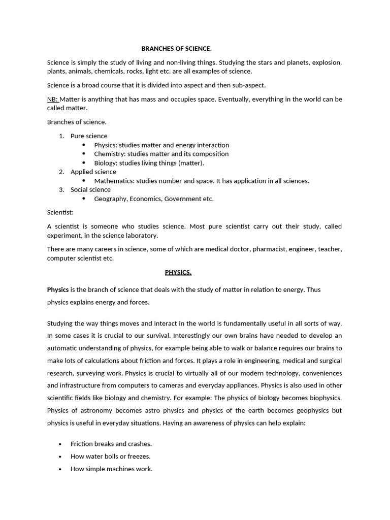 Overview of Science Branches | PDF | Physics | Science
