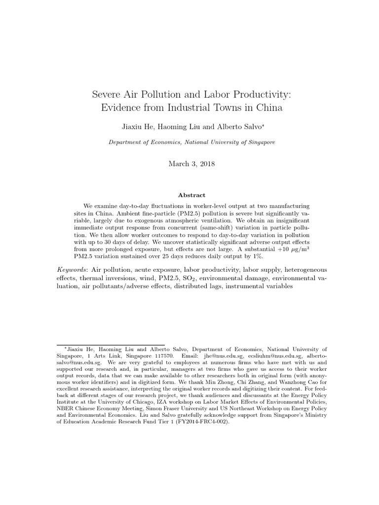 Air Pollution's Impact on Labor Output | PDF | Air Pollution | Particulates