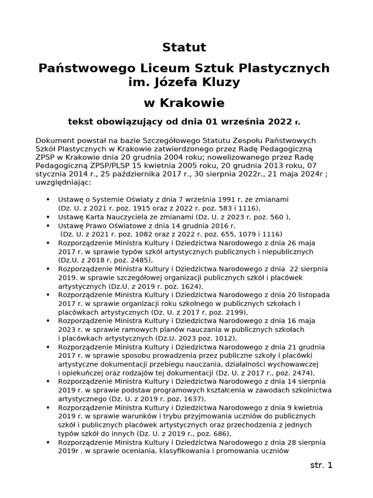 Statut PLSP 21 Maja 2024 | PDF