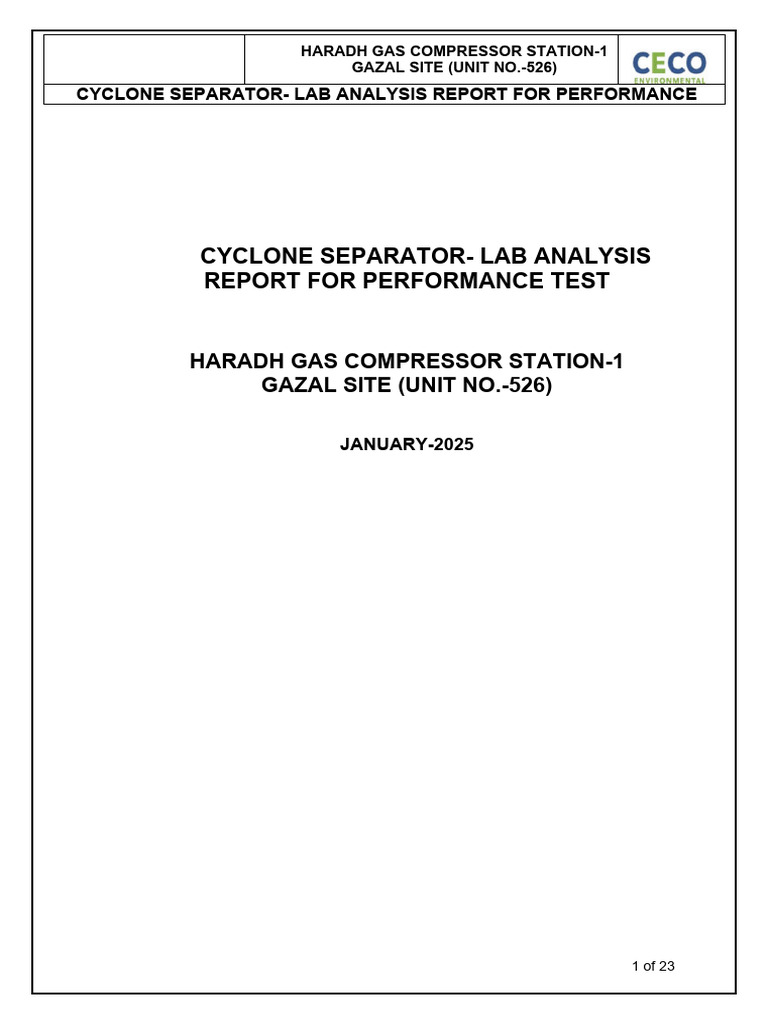 Cyclone Separator - Lab Analysis Report For Performance - 21.01.25 ...