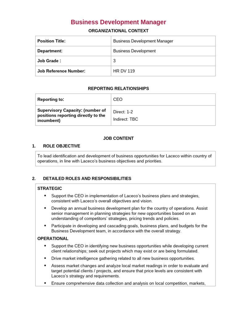 Business Development Manager Overview | PDF | Business Development ...