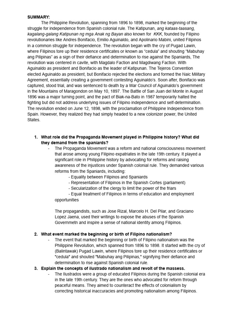 Philippine Revolution and Nationalism Overview | PDF | Philippines