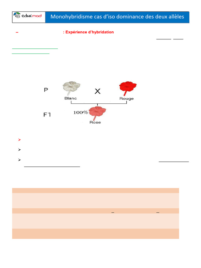 Monohybridisme et codominance florale | PDF | Dominance (Génétique ...
