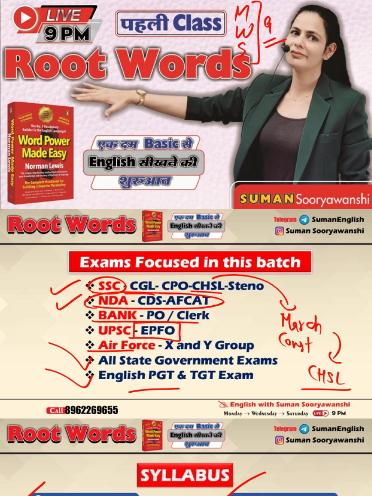 Word Power (Root Words) English With Suman Ma'Am | PDF