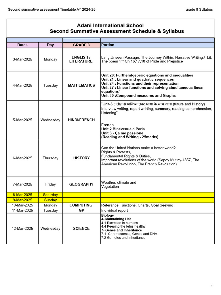 Grade 8 Assessment Schedule 2024-25 | PDF | Biotechnology | Life Sciences