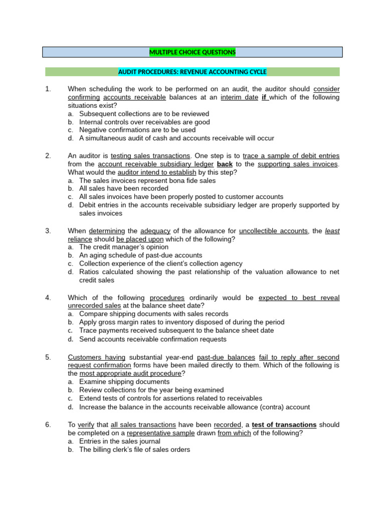 Audit Procedures for Revenue and Expenditure | PDF | Internal Control ...