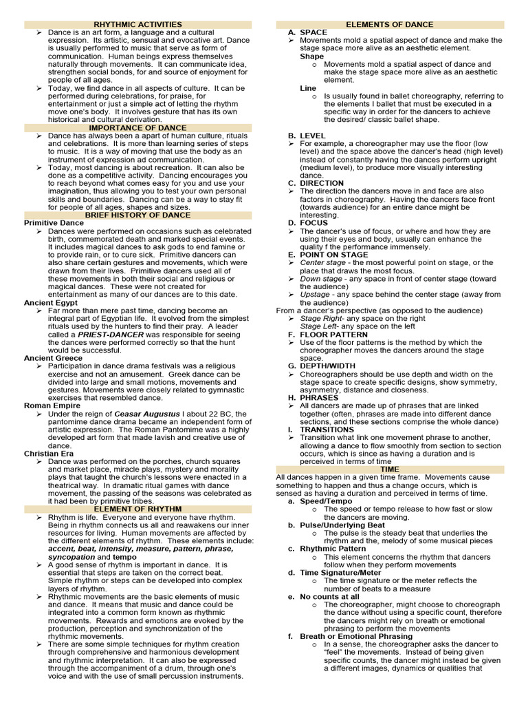 Pe Reviewer Pdf Rhythm Dances