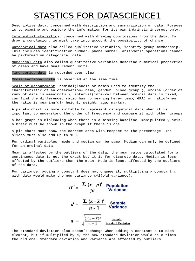 Stastics For Data Science1 (Quiz1 Notes) | PDF | Quartile | Median