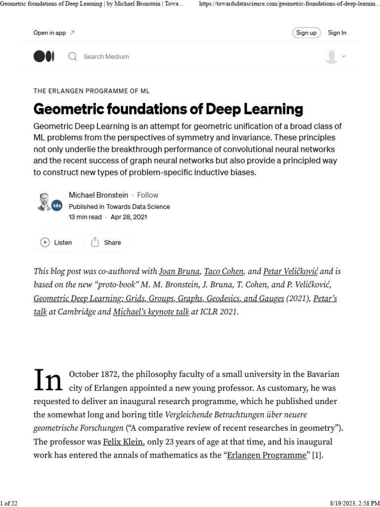Geometric Foundations of Deep Learning by Michael Bronstein Towards ...