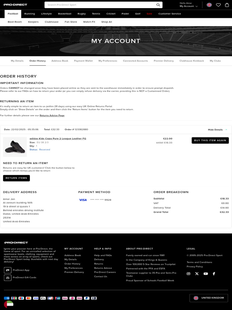 Pro:Direct Sport Order and Returns Guide | PDF
